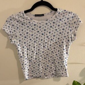 Brandy Melville Blue Floral Baby Tee / Short Sleeve Top